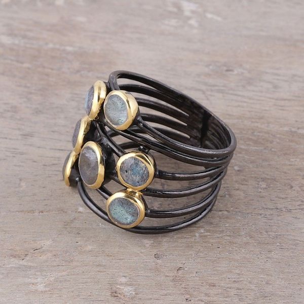 Alternate image for Gold Accent Labradorite Multi-Stone Cocktail Ring from India Dewy Morn