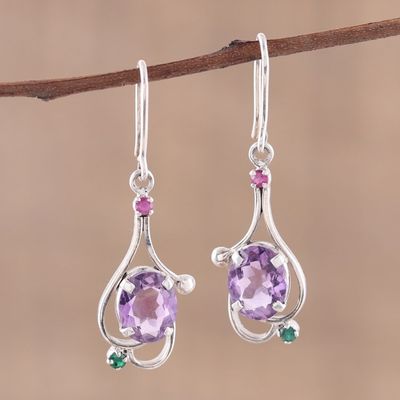 Alternate image for Multi-Gemstone Dangle Earrings from India Alluring Glisten