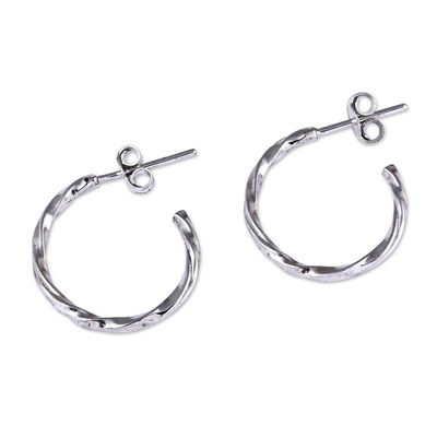 Alternate image for Polished Sterling Silver Torsade Half-Hoop Earrings Chic Torsade