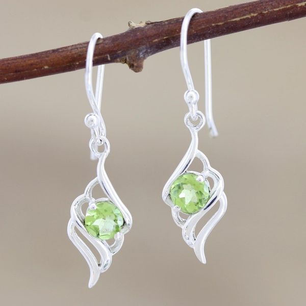 Alternate image for Peridot and Sterling Silver Dangle Earrings Leafy Green