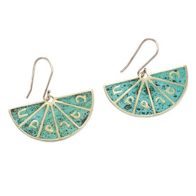 Alternate image for Armenian Alphabet Brass Dangle Earrings with Antique Finish Armenian Alphabet