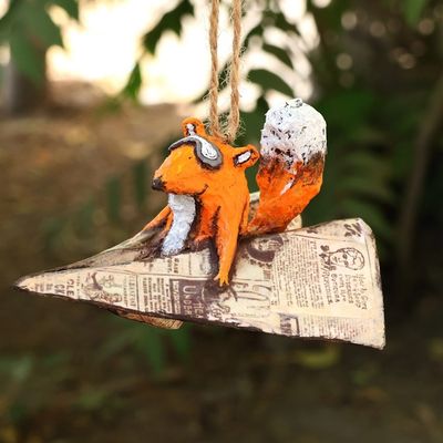 Alternate image for Whimsical Hand-Painted Papier Mache Aviator Fox Ornament The Foxs Dream