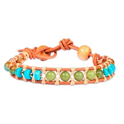 Alternate image for Handmade Agate and Howlite Beaded Bracelet with Leather Cord Summery Flair