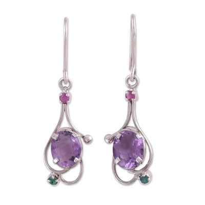 Alternate image for Multi-Gemstone Dangle Earrings from India Alluring Glisten