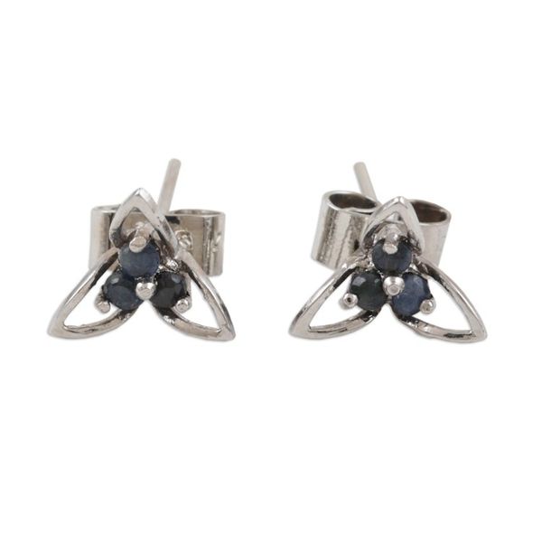 Alternate image for Genuine Sapphire Flower Earrings Cool Petals