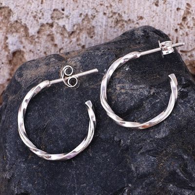 Alternate image for Polished Sterling Silver Torsade Half-Hoop Earrings Chic Torsade