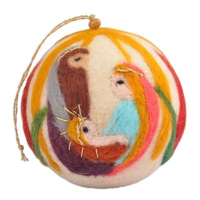 Alternate image for Armenian Felt Ornament with Hand-Embroidered Nativity Motif Traditional Nativity