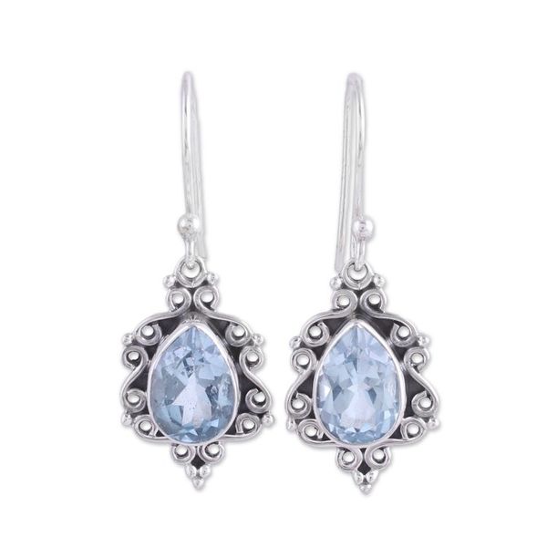 Alternate image for Sterling Silver and Blue Topaz Dangle Earrings from India Blue Intricacy