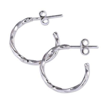 Alternate image for Polished Sterling Silver Torsade Half-Hoop Earrings Chic Torsade