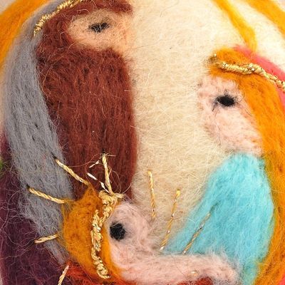 Alternate image for Armenian Felt Ornament with Hand-Embroidered Nativity Motif Traditional Nativity