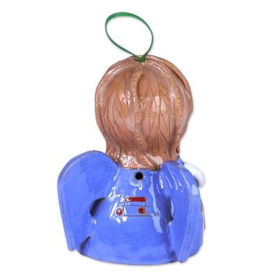 Alternate image for Hand-Painted Whimsical Blue Musical Angel Ceramic Ornament Rhythmic Dream