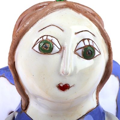 Alternate image for Hand-Painted Whimsical Blue Musical Angel Ceramic Ornament Rhythmic Dream