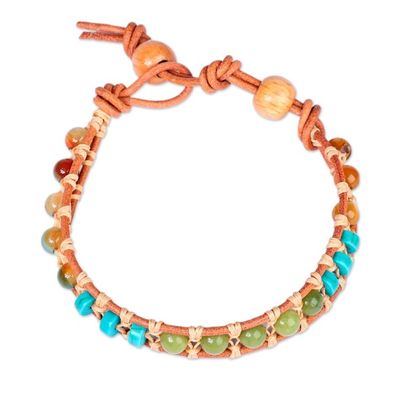 Alternate image for Handmade Agate and Howlite Beaded Bracelet with Leather Cord Summery Flair
