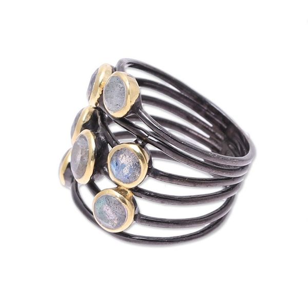 Alternate image for Gold Accent Labradorite Multi-Stone Cocktail Ring from India Dewy Morn