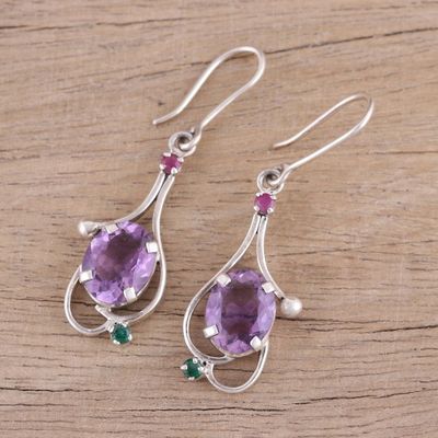 Alternate image for Multi-Gemstone Dangle Earrings from India Alluring Glisten