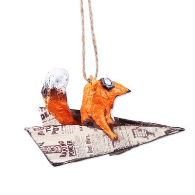 Alternate image for Whimsical Hand-Painted Papier Mache Aviator Fox Ornament The Foxs Dream