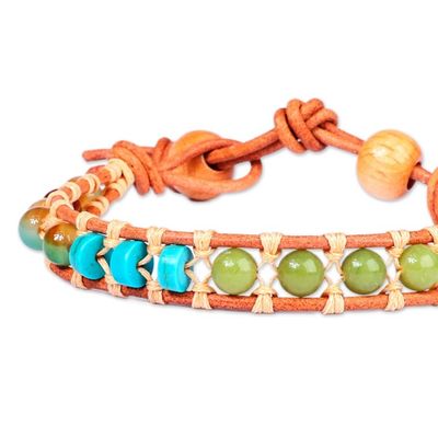Alternate image for Handmade Agate and Howlite Beaded Bracelet with Leather Cord Summery Flair