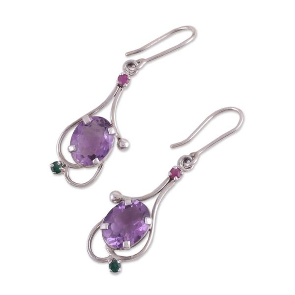 Alternate image for Multi-Gemstone Dangle Earrings from India Alluring Glisten