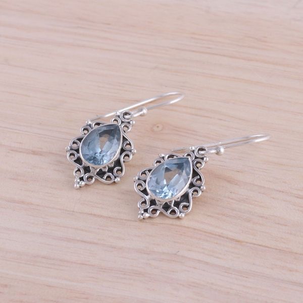 Alternate image for Sterling Silver and Blue Topaz Dangle Earrings from India Blue Intricacy
