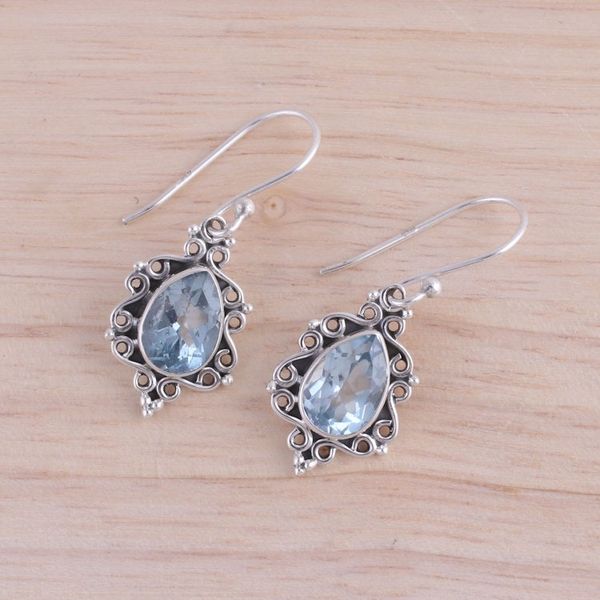Alternate image for Sterling Silver and Blue Topaz Dangle Earrings from India Blue Intricacy