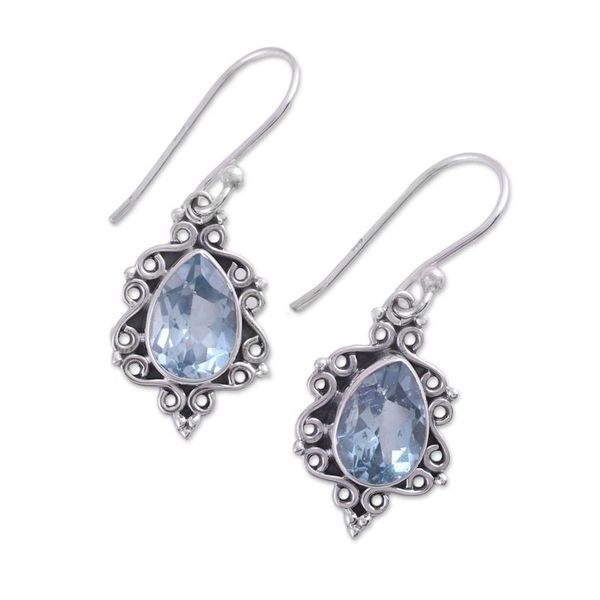 Alternate image for Sterling Silver and Blue Topaz Dangle Earrings from India Blue Intricacy
