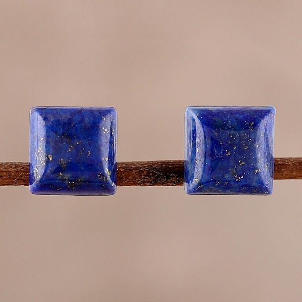Alternate image for Square Lapis Lazuli Stud Earrings from India Contemporary Corners