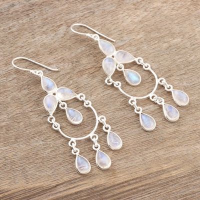 Alternate image for Sterling Silver and Rainbow Moonstone Chandelier Earrings Sky Dance
