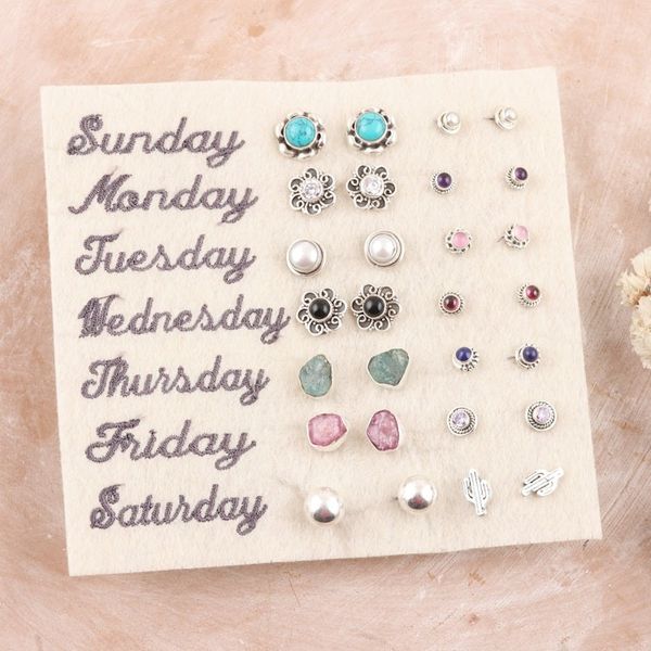 Alternate image for Set of 14 Polished Gemstone Stud Earrings Crafted in India Lifetime Jewels