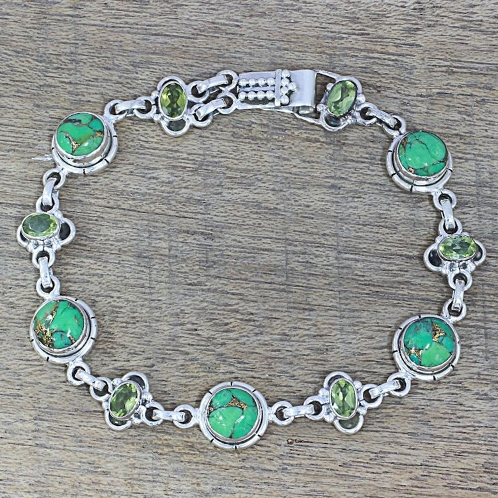 Peridot and Green Composite Turquoise Link Bracelet 'Glistening Green'