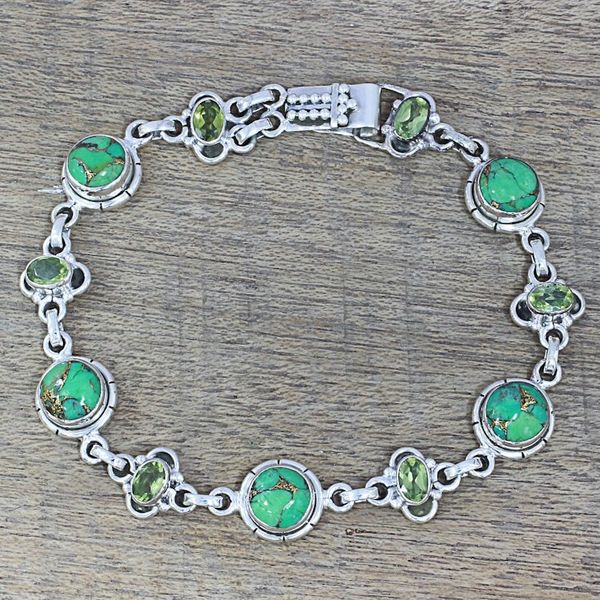 Alternate image for Peridot and Green Composite Turquoise Link Bracelet Glistening Green