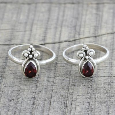 Alternate image for Pair of Teardrop Garnet and 925 Silver Toe Rings from India Scarlet Drops