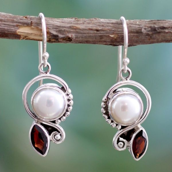 Alternate image for Pearl Garnet Earrings in Sterling Silver Jewelry Sublime Romance