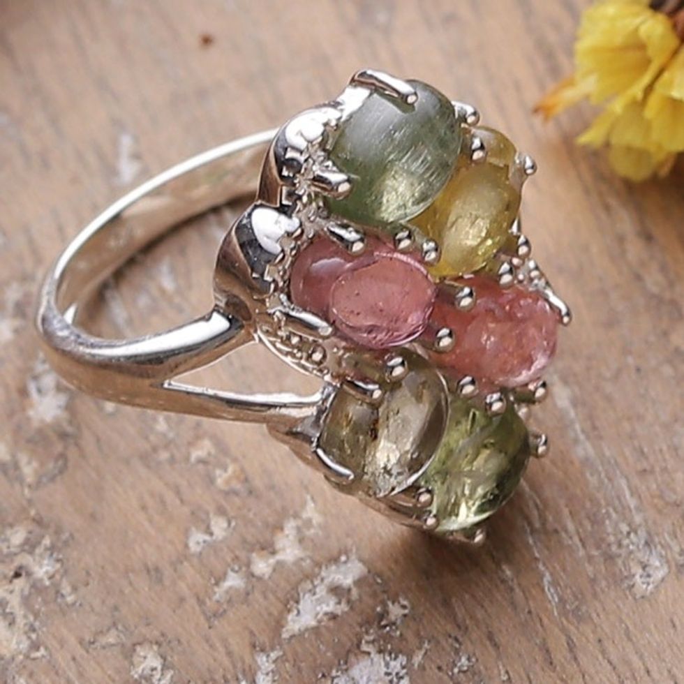 High Polished Tourmaline Cocktail Ring from India 'Creative Passion'