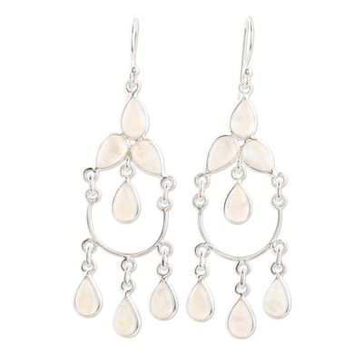 Alternate image for Sterling Silver and Rainbow Moonstone Chandelier Earrings Sky Dance