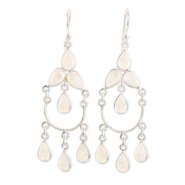 Alternate image for Sterling Silver and Rainbow Moonstone Chandelier Earrings Sky Dance