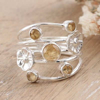 Alternate image for Floral Sterling Silver Cocktail Ring with Citrine Gemstones Victory Blossom