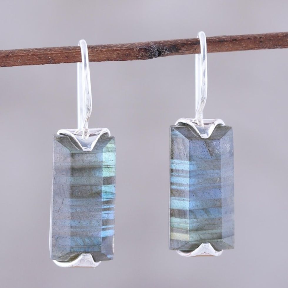 12-Carat Labradorite Drop Earrings from India 'Beautiful Aurora'