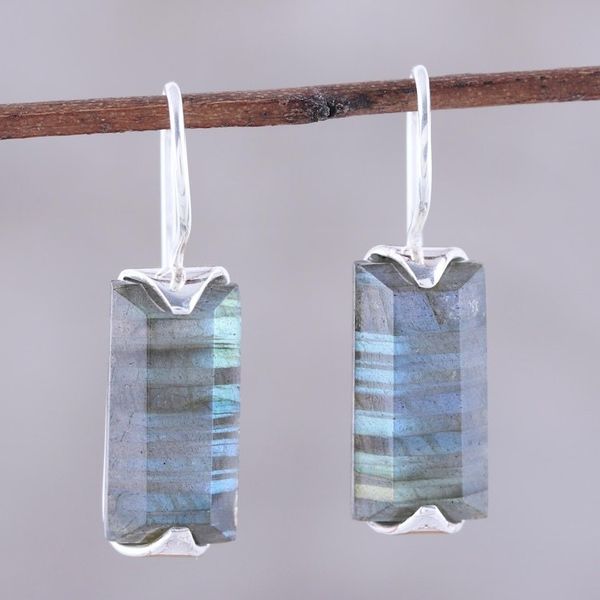 Alternate image for 12-Carat Labradorite Drop Earrings from India Beautiful Aurora