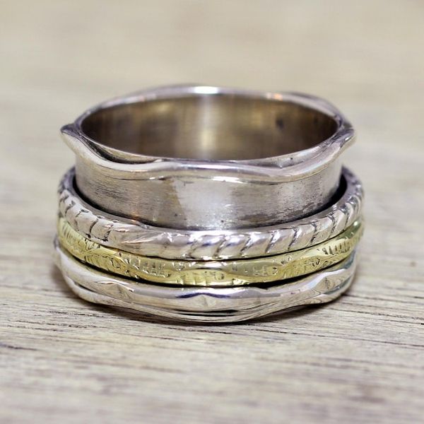 Alternate image for Handcrafted Sterling Silver and Brass Indian Spinner Ring Spinning Grace