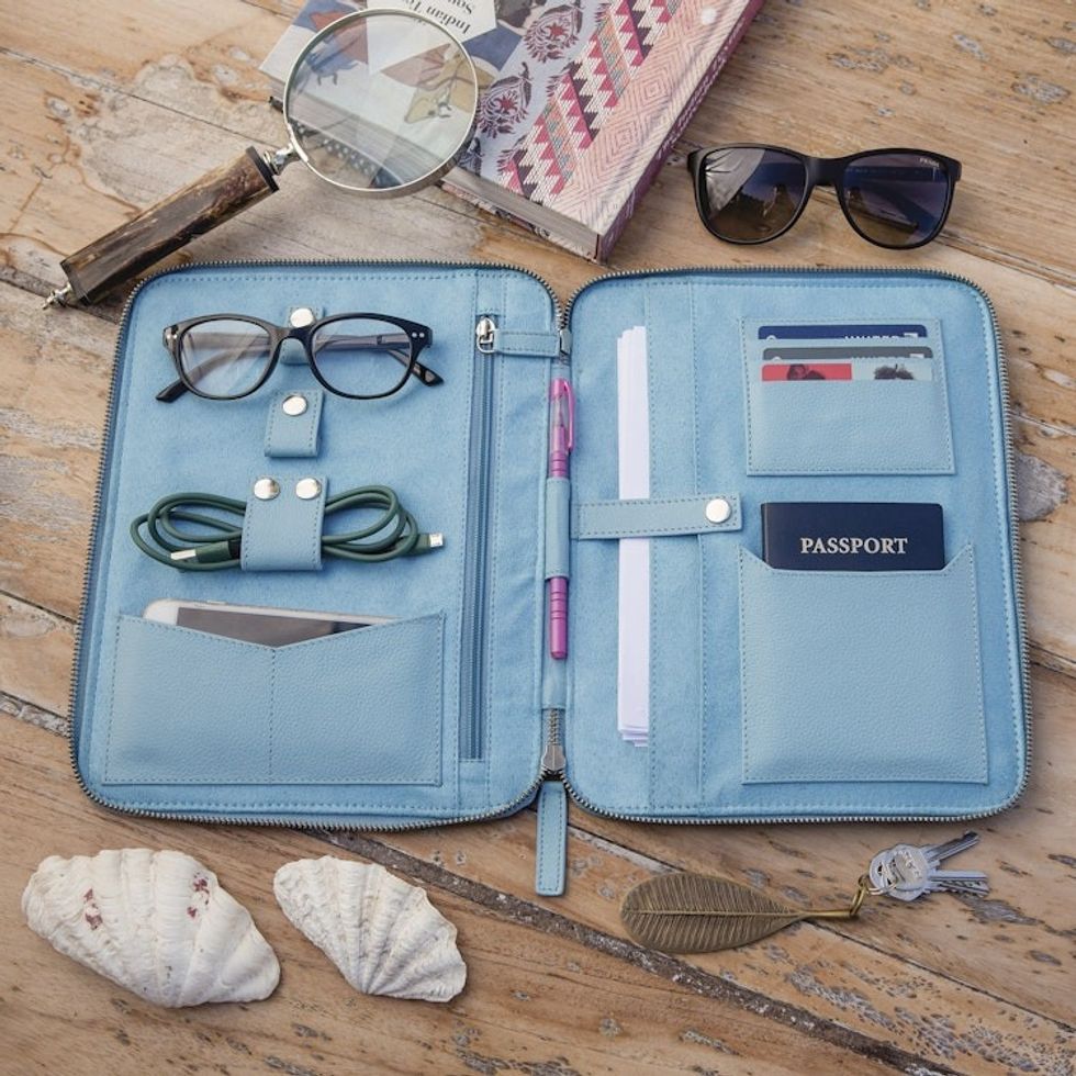 Grey Leather Travel Office Folio 'Ultimate Travel Folio in Blue'