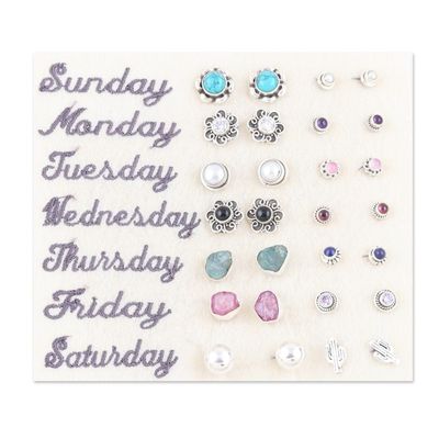 Alternate image for Set of 14 Polished Gemstone Stud Earrings Crafted in India Lifetime Jewels