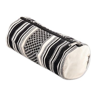 Alternate image for Black and White Hand Woven Cotton Cosmetic Case from India Scintillating Desire