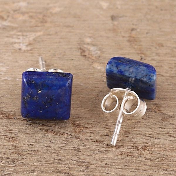 Alternate image for Square Lapis Lazuli Stud Earrings from India Contemporary Corners