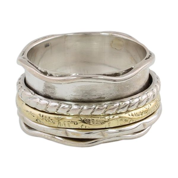 Alternate image for Handcrafted Sterling Silver and Brass Indian Spinner Ring Spinning Grace