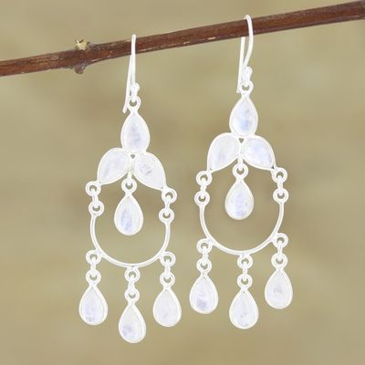 Alternate image for Sterling Silver and Rainbow Moonstone Chandelier Earrings Sky Dance