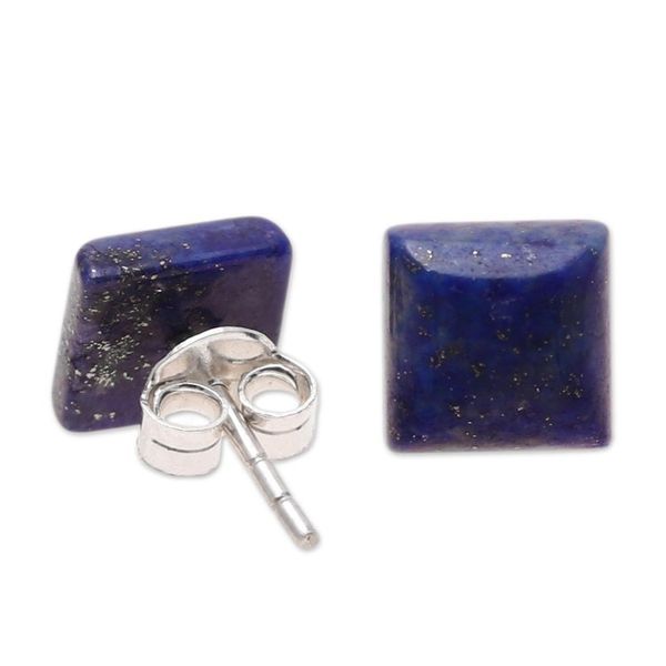 Alternate image for Square Lapis Lazuli Stud Earrings from India Contemporary Corners