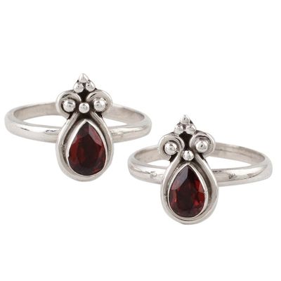 Alternate image for Pair of Teardrop Garnet and 925 Silver Toe Rings from India Scarlet Drops