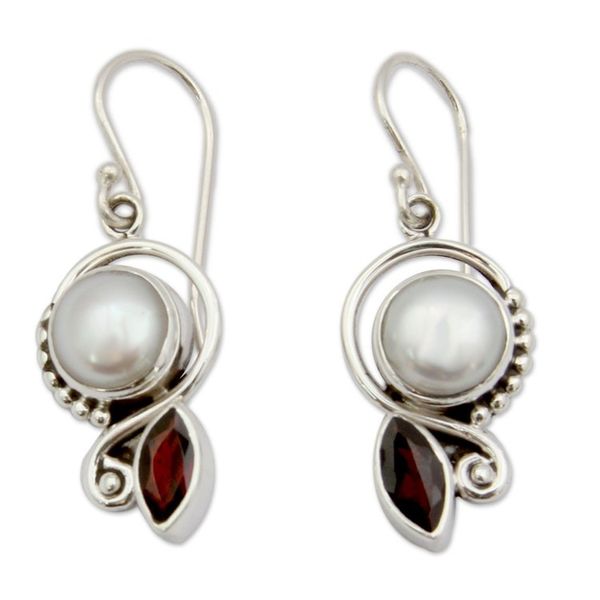 Alternate image for Pearl Garnet Earrings in Sterling Silver Jewelry Sublime Romance