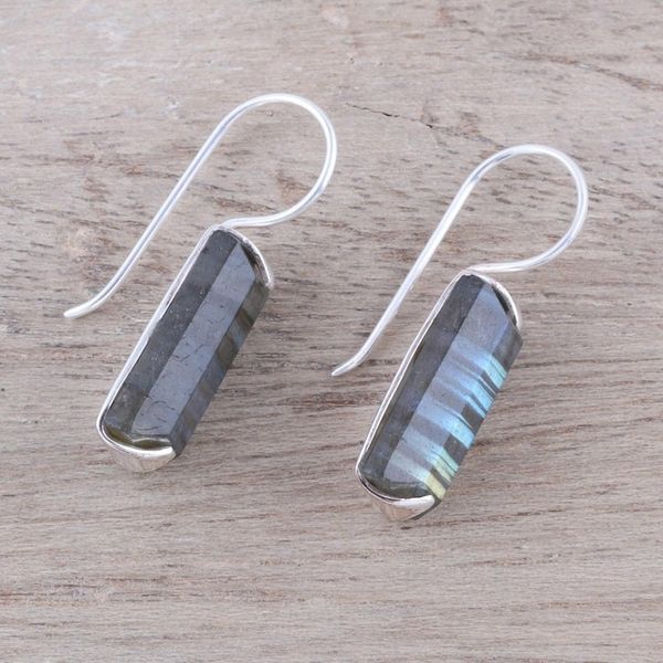 Alternate image for 12-Carat Labradorite Drop Earrings from India Beautiful Aurora