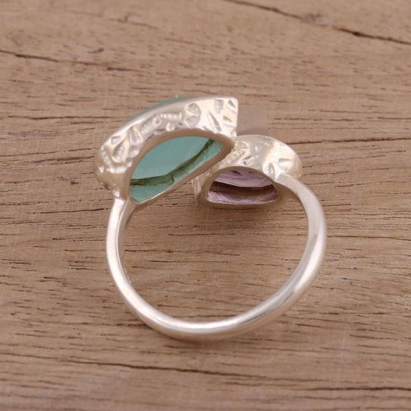Alternate image for Blue Chalcedony and Amethyst Sterling Silver Wrap Ring Luminous Harmony